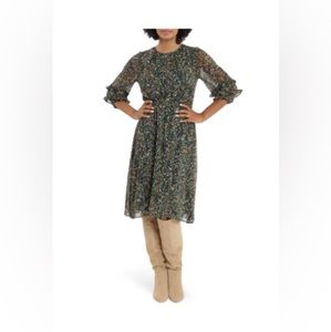 Like New! - London Times Ruffle Bishop Sleeve Midi Dress - Green - 14 Petite